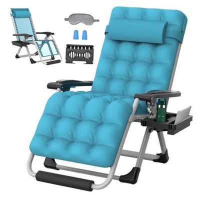  29In XL Zero Gravity Chair w/Cushion, Zero Gravity Recliner Lounge Chair Azure