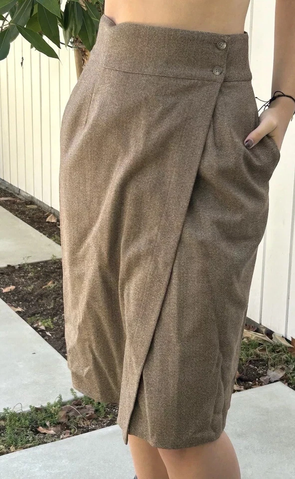 Falda Calvin Klein Talla 10 Hilo Italiano Cintura Alta Envoltura EE. UU.