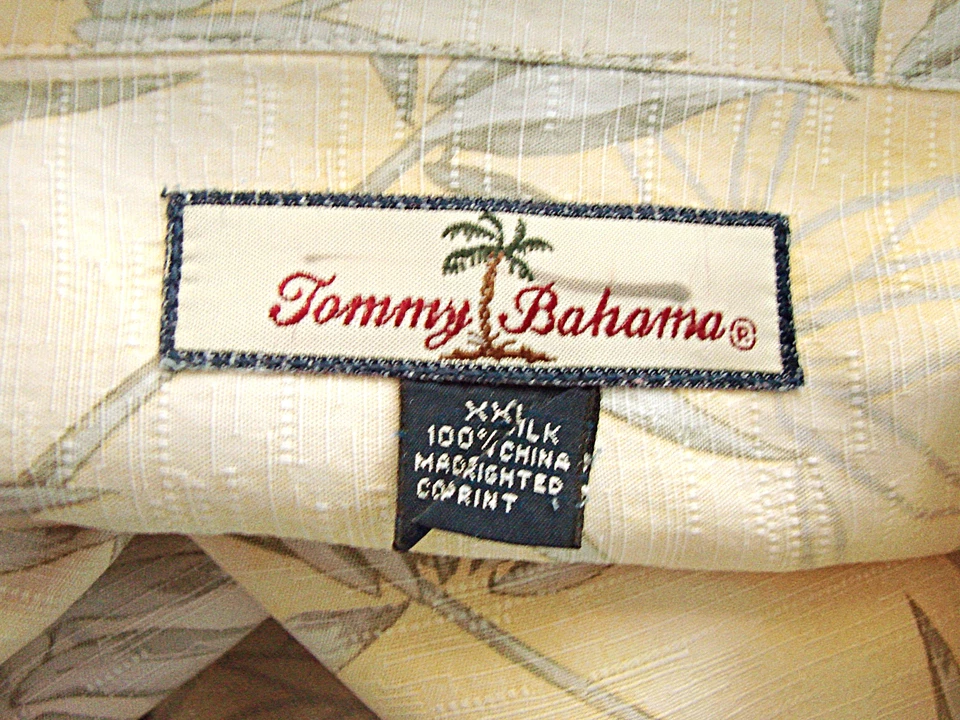 Camisa de vestir para hombre Tommy Bahama estampado bambú seda amarillo verde S/S abotonada XXL Foto 3 de 4