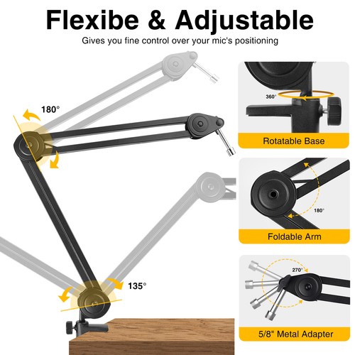 Flexible Studio Desk Mount Pro Mic Microphone Suspension Boom Scissor Arm Stand - Picture 4 of 12