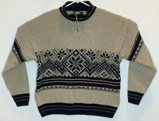 Cabelas Womens Sz Large Reg Beige Blue 1/4 Zip Knit Pullover Sweater Made in USA