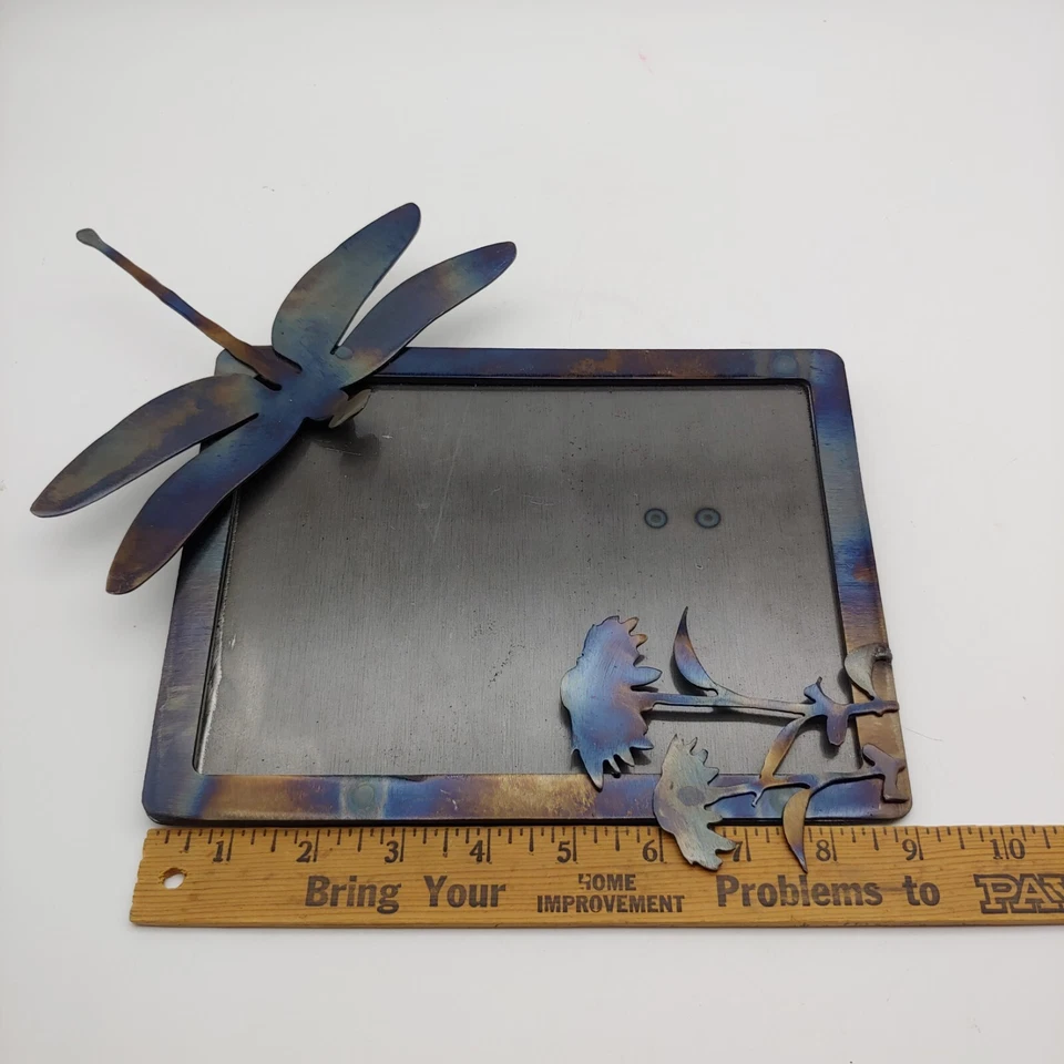 Handmade Signed Metal Dragonfly Photo Picture Frame - 6x8 Heavy Dark Metallic - Image 2 of 4