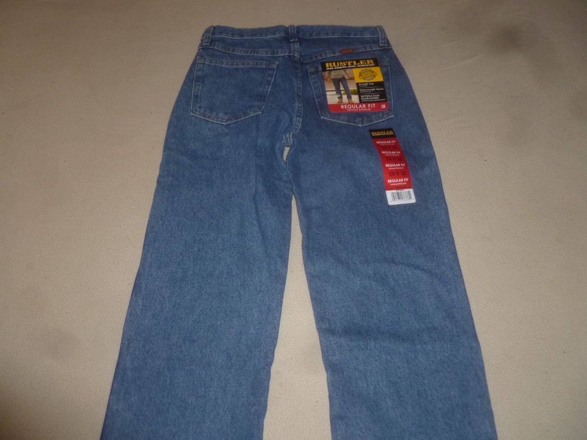 NEW MENS RUSTLER REGULAR FIT BLUE JEAN DENIM 29 X 32 NWT EXTRA RUGGED