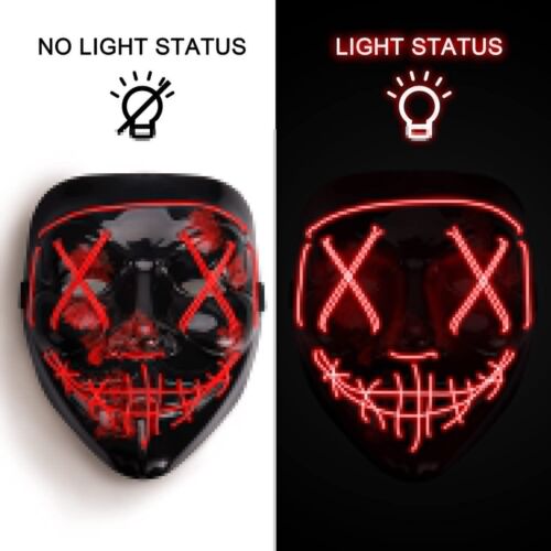 NEW Party Masks Purge Mask Light Up Neon Glow In The Dark Rave Halloween Cospaly - Picture 4 of 37