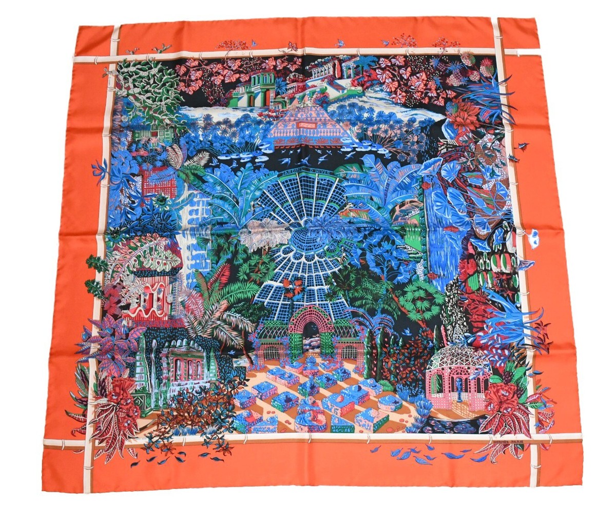 Hermes Scarf Jardin d'Hiver Silk 90 cm orange Carre winter garden