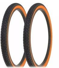 (2)DURO 26X2.125 (57-559) ORANGEWALL DIAMOND PATTERN BEACH CRUISER BICYCLE TIRES