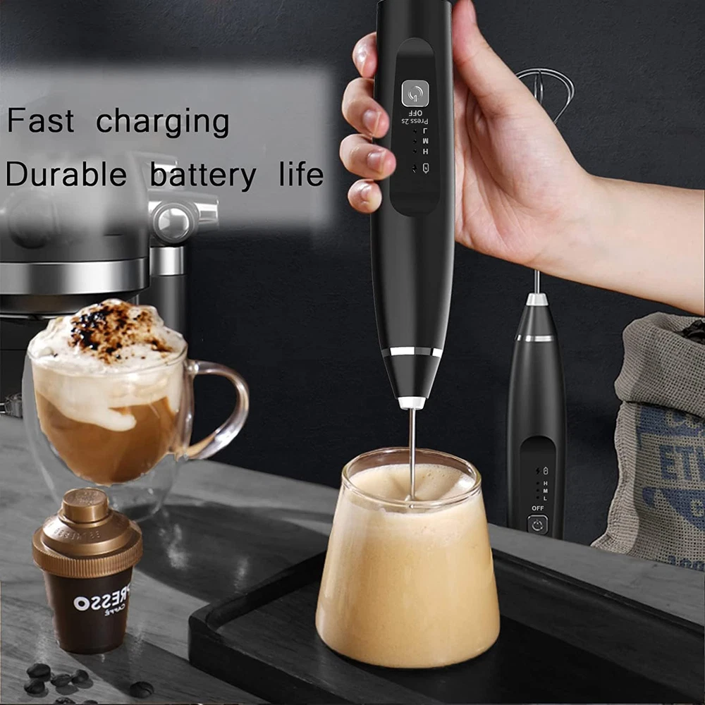 Milk Frother Handheld Rechargeable Frother for Coffee Milk Foamer with Stainless
