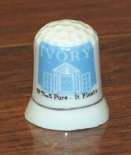 Ivory Soap "99% Pure It Floats White Ceramic Collectible Souvenir Thimble!