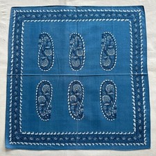 Vintage Mens Handkerchief Blue Cotton Paisley Floral Pattern Pocket Square 16"