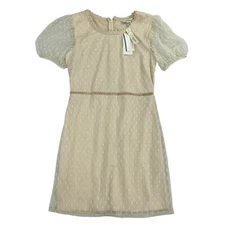 Speechless Juniors Puff-Sleeve Dotted Mesh Dress Beige S