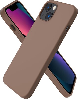 Light Brown 6.1'' iPhone 13 Case Slim Liquid Silicone 3 Layers Full Covered Cover