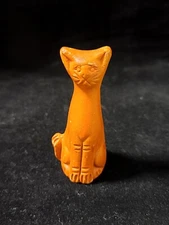 Terra Cotta? Red Clay Primative Cat Figurine- Small Folk Art Pottery