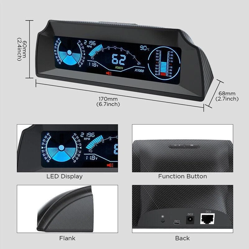 Kit de código de pantalla de pendiente velocímetro digital HUD Head-Up calibre OBD para automóvil universal Foto 2 de 4
