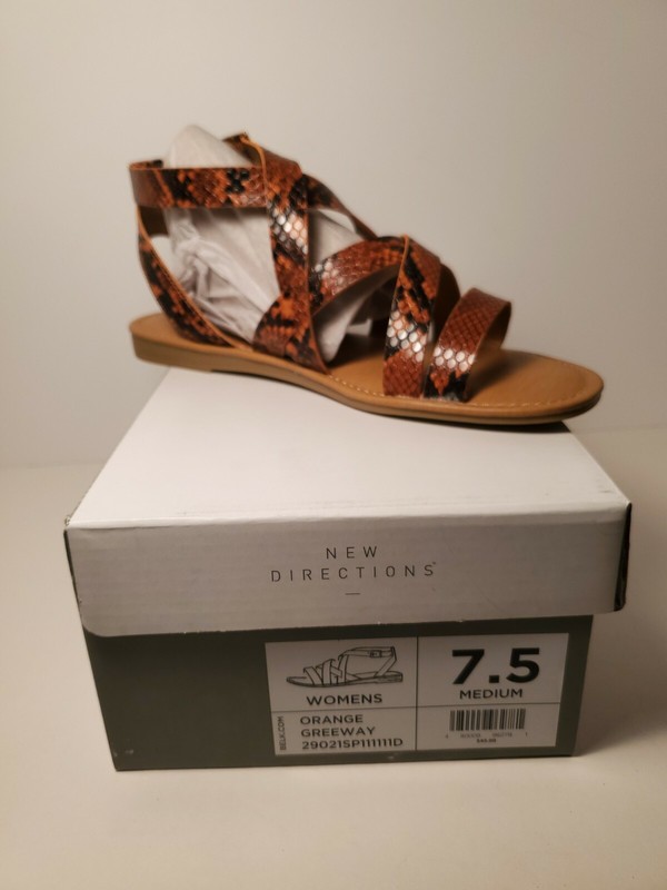 NEW Women's Directions Orange Greeway Strappy Ankle Sandals Animal Print