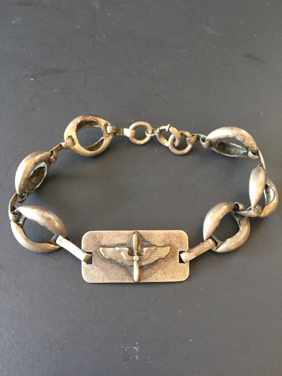 Vintage Sterling Silver WWII US ARMY Air Force Locket ID Bracelet