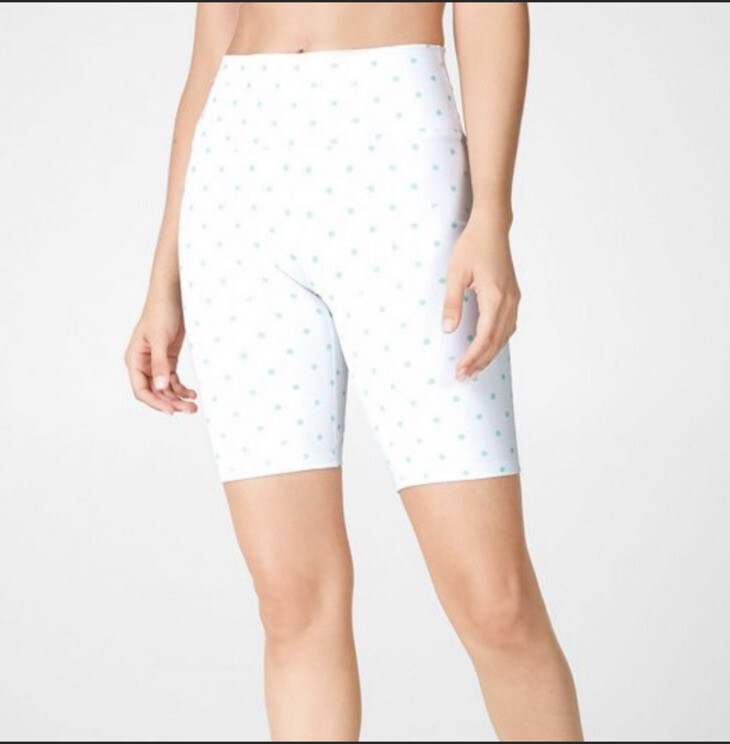 fabletics powerhold shorts white with mint green polka dots Sz XS Bike  Mid-rise