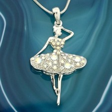 Ballerina Necklace Made With Swarovski Crystal AB Clear Pendant 18" Chain