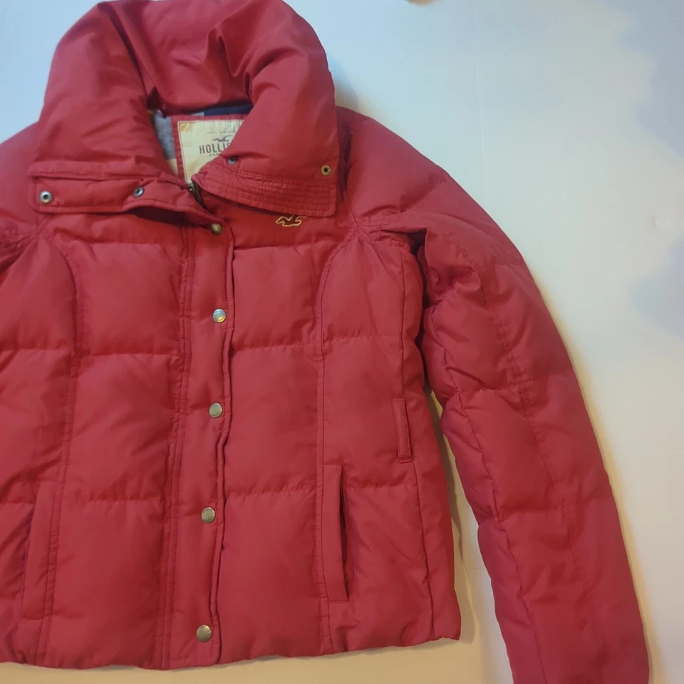 Hollister Girl's puffer jacket Fuchsia Size L Winter Coat Pockets Plaid No Belt - Image 3 of 4