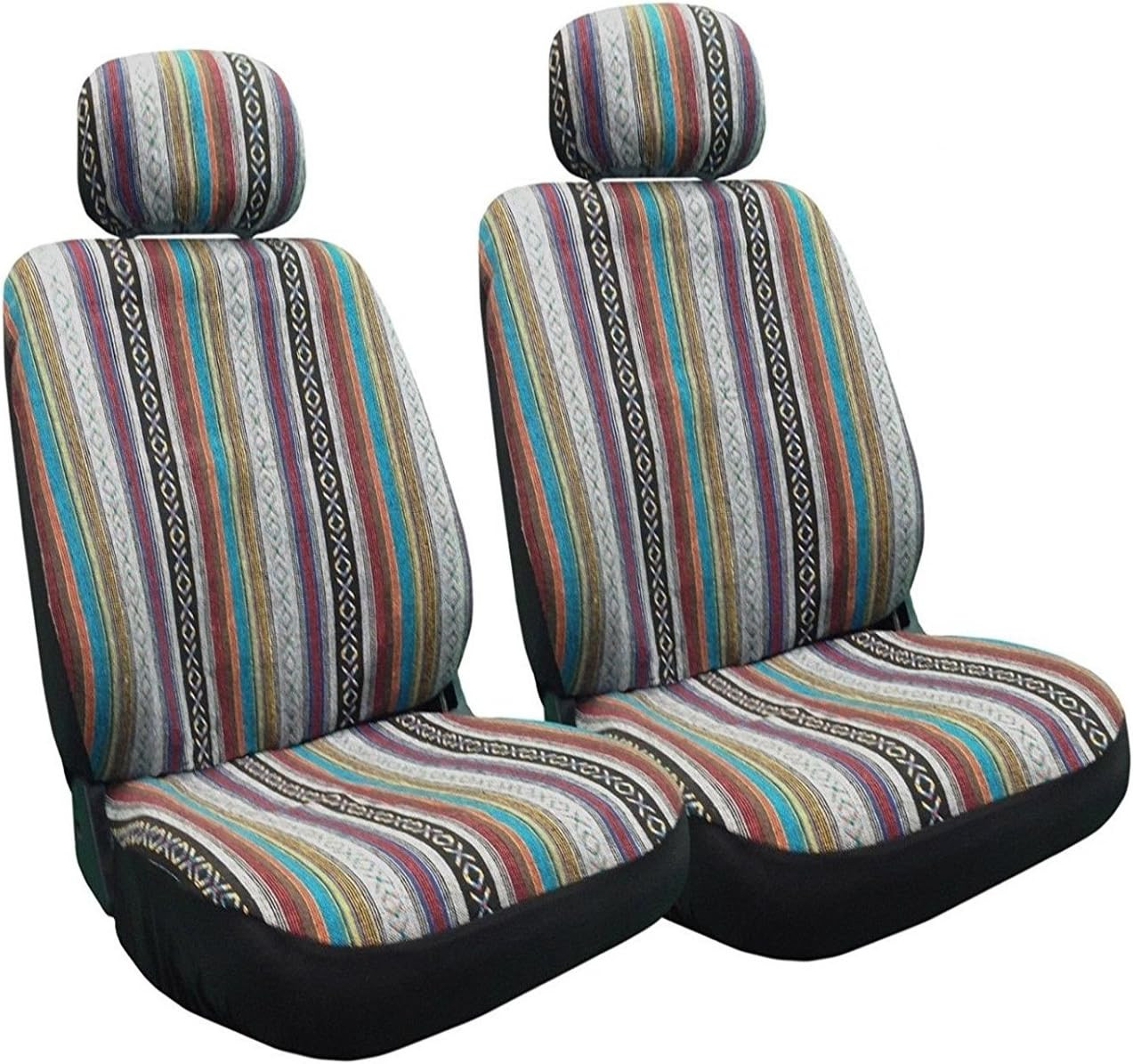 4 Pc Universal Baja Inca Saddle Mexican Blanket Front Seat Covers Pair Low Back