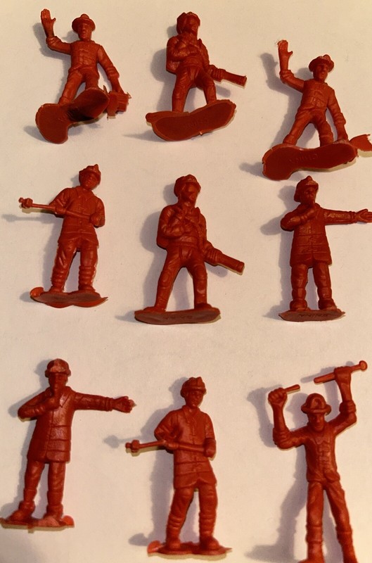 Marx Style Vintage Plastic Firemen Firefighter Rescue Figures Lot of 9