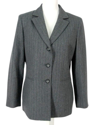 Kapser  Blazer Suit Jacket  Sz 8 Gray Pinstripe Wool Blend