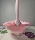 FENTON Rosalene  PINK Bridal Basket Quilted Diamond & Threaded Pattern 1970's