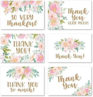 24 Pink Blush Floral Thank You Note Cards With Envelopes, Great For Adult...