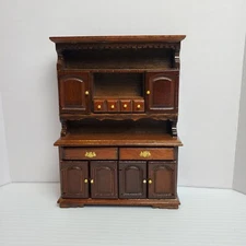 Vintage Buffet Cabinet Hutch Cupboard 1:12  Wood Brown Functional Storage