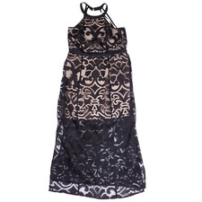 City Chic Maxi Dress Small Black Sheer Overlay Halter Strappy Gothic Vamp Formal