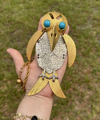 Vintage Rare Kenneth Jay Lane  Signed Bird Crow Pendant KJL