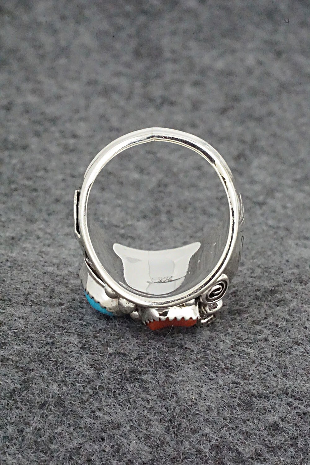 Turquoise, Coral & Sterling Silver Ring Saunders Size 10.