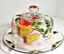 Hand Painted Glass Cheese Dome and Plate Set by Home Essentials