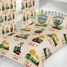 Flying Scotsman Steam Train Cream Green Single Size Duvet Cover Bedding Set