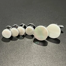 Round Mother Pearl Cufflinks And Dress Shirt Studs Set Men Wedding Essential