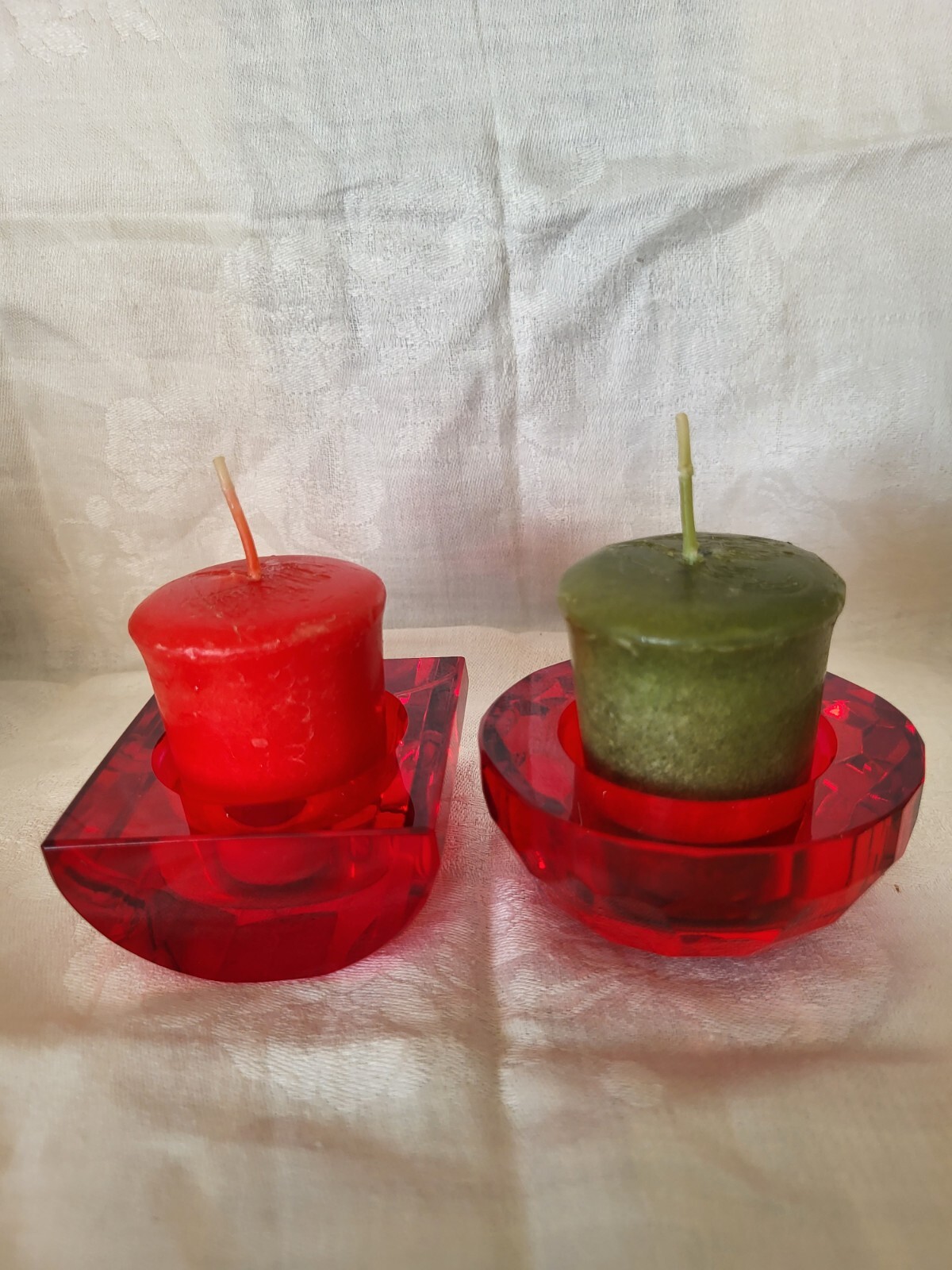 Oleg Cassini Crystal votive candle holders RED set of 2 signed