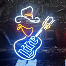 US STOCK Miller Lite Beer Cowboy Guitar 17"x14" Neon Sign Lamp Light High Life B