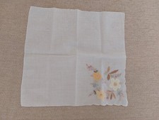  HAND EMBROIDERED HANDKERCHIEF WITH yellow  FLOWERS APPROX. 10" SQUARE