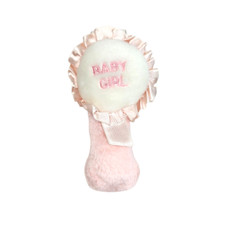 6" VINTAGE BABY GIRL RIBBON PINK SATIN TRIM RATTLE STUFFED ANIMAL PLUSH TOY SOFT