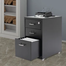 Lockable Vertical File Cabinet Metal Mobile File Cabinet  Under Desk Office Home