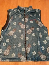 Vintage Trader Joe’s Employee Vest 1990’s Sz LG Teal Pineapples GUVC
