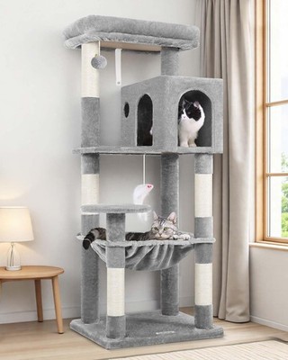Cat Tree Tower W/ Scratching Post Indoor Cats 53inch Tall Plush Multi-Level Cat
