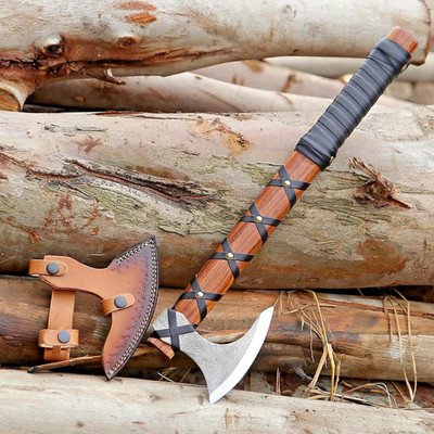 Viking Axe Ragnar Lothbrok Carbon Steel Hatchet W Leather Sheath