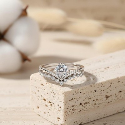 1 CT Round Cut Moissanite Wedding Bridal Ring Set Solid 14K White Gold