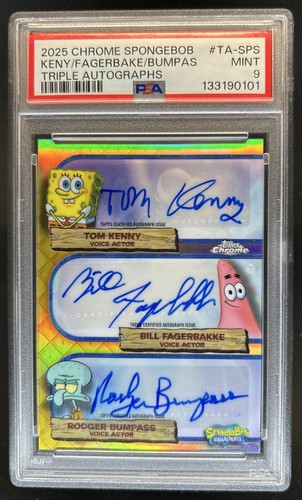 2025 Topps Chrome SpongeBob Bill Fagerbakke Tom Kenny Bumpass Auto #TA-SPS PSA 9
