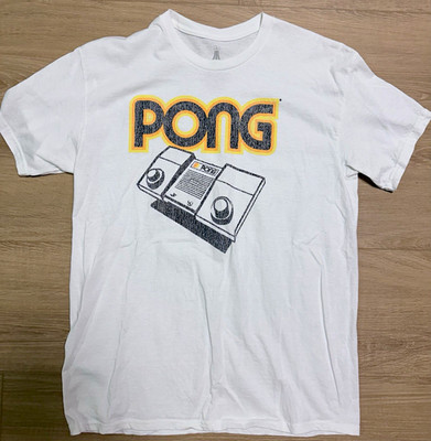 Atari Pong Men s Graphic Tee Size L White Crew Neck Short Sleeve Cotton