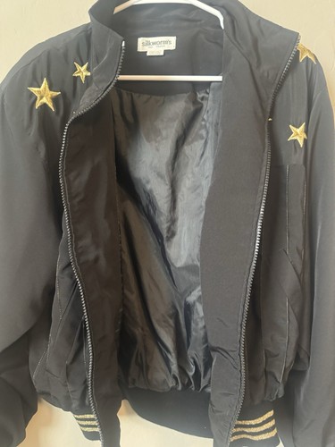 Vtg 80s Black Gold Star Bomber Jacket Artsy M-L? Unisex Costume Vegas - Picture 9 of 9