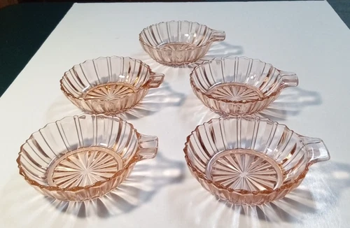 Anchor Hocking Pink Fortune 4-1/4" Dessert Bowl Ribbed Depression Glass Set Of 5