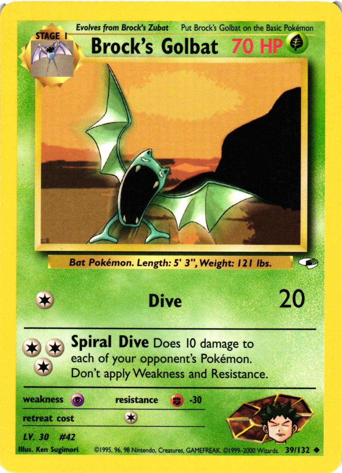 Pokemon TCG Gym Heroes Brock's Golbat 39/132 Unlimited Uncommon LP/MP