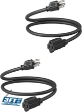 Extension Cord 3ft, 14/3 SJTW Weatherproof Power Cable for Indoor Outdoor Use...