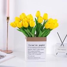 20pcs Yellow Artificial Tulip Fake Flower 12.9 Inch Spring Mother's Day Easte...